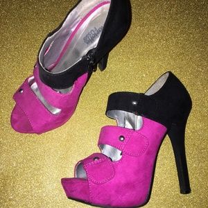 Pink & Black Peep Toe Heels